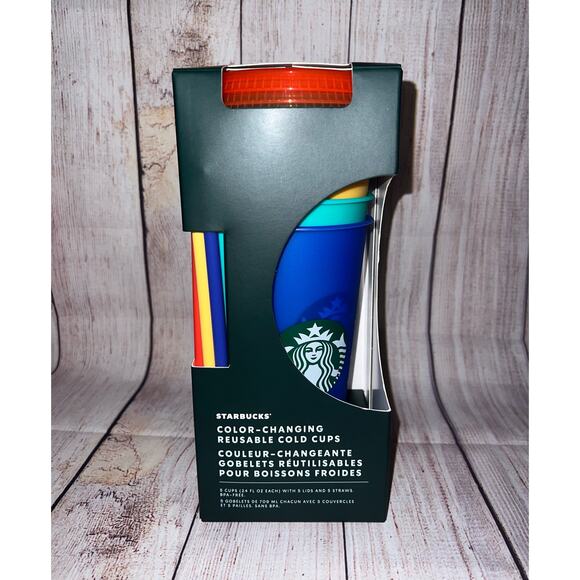 Starbucks 2020 Summer Color Changing Reusable Cold Cup Tumbler 24 oz Set of 5 - Picture 1 of 8